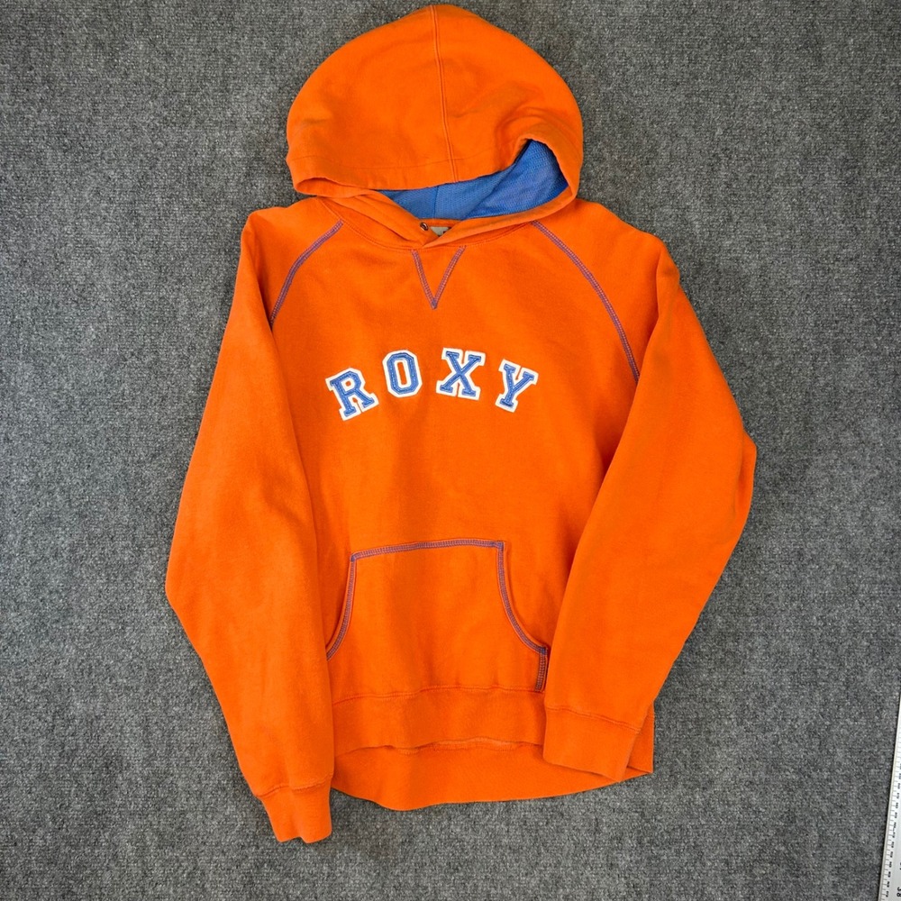 Roxy Quiksilver Womens Orange Logo Hoodie Raglan Pullover Sweatshirt Size L